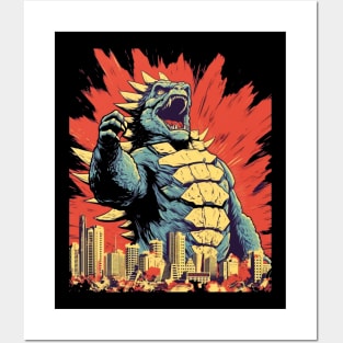 Godzilla Kaiju Retro Style in The City Posters and Art